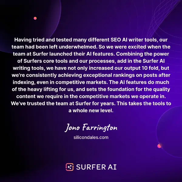Surfer AI Testimonial