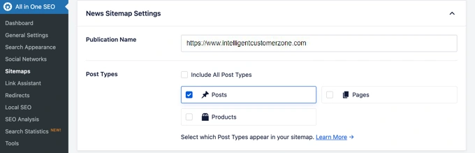 News Sitemap Settings