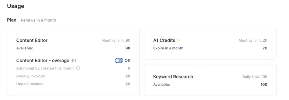 Surfer SEO Credit Usage With AI